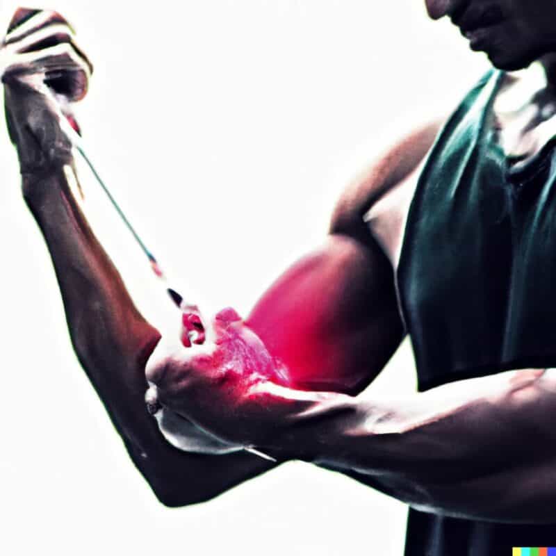 digital art showing a body builder injecting steroids