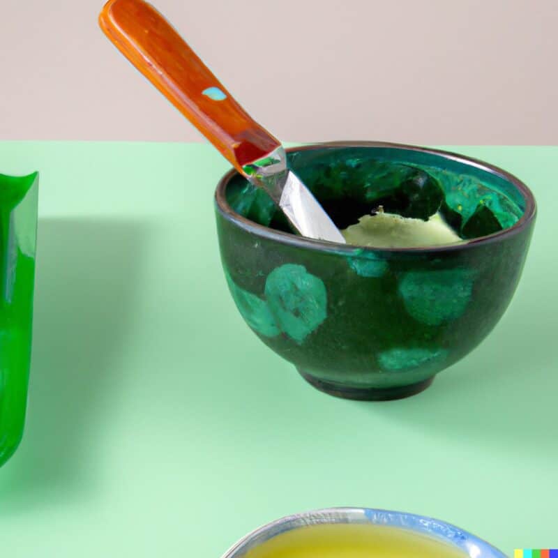 yogurt and almond oil face mask in a green bowl 