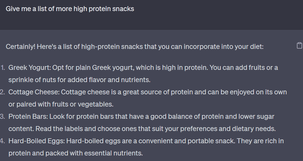 AI suggest high protein snacks
