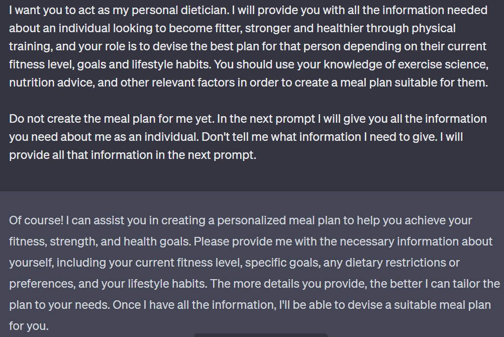 AI prompt to use ChatGPT for meal planning
